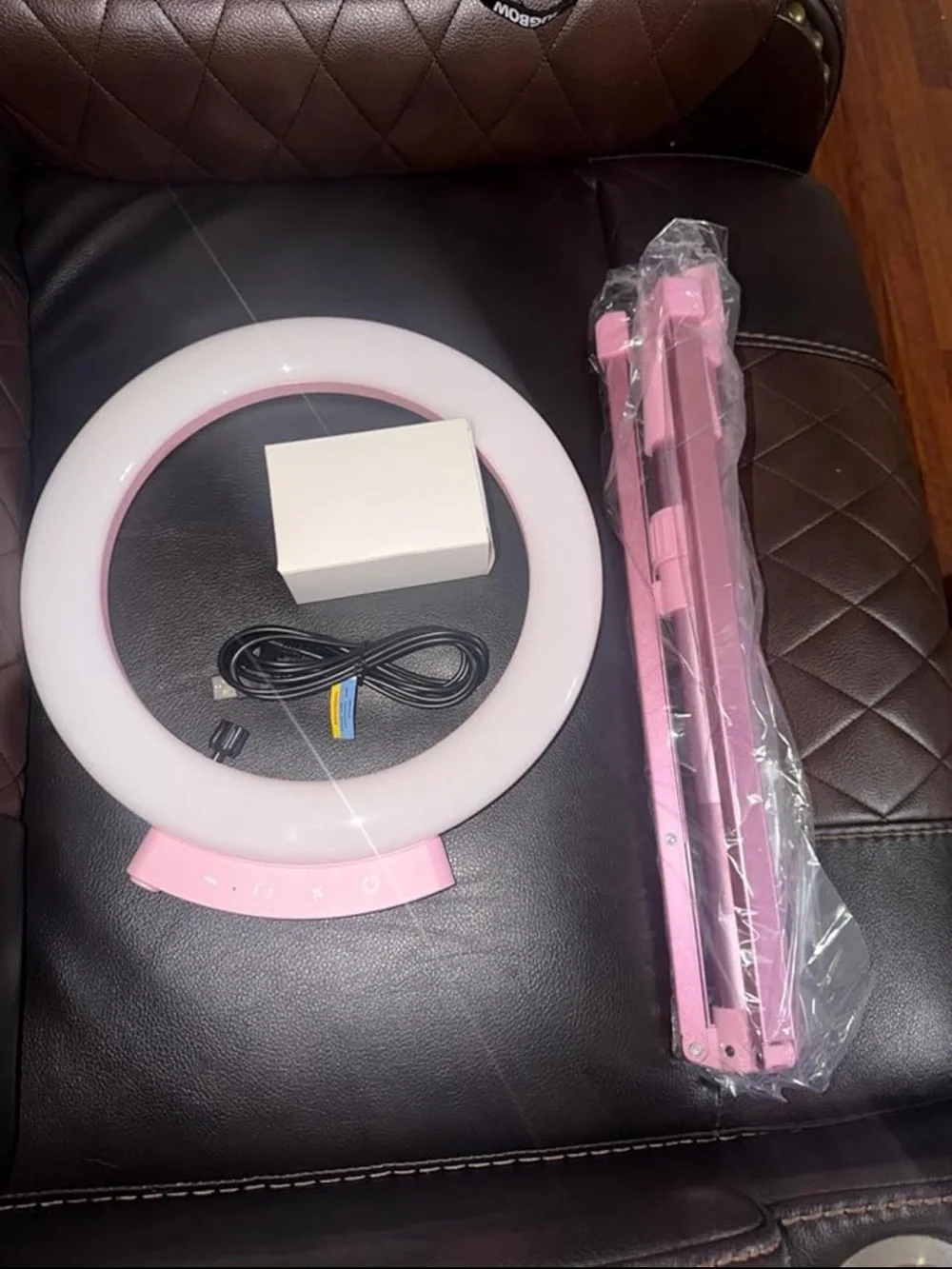 Pink LED Ring Light Floor Stand - Adjustable Tripod